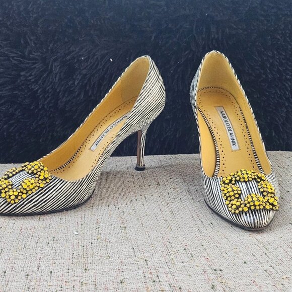 Manolo Blahnik Women Heels Sandal Crystal-embellished Pumps Shoes Italy Size 35 - Picture 3 of 12